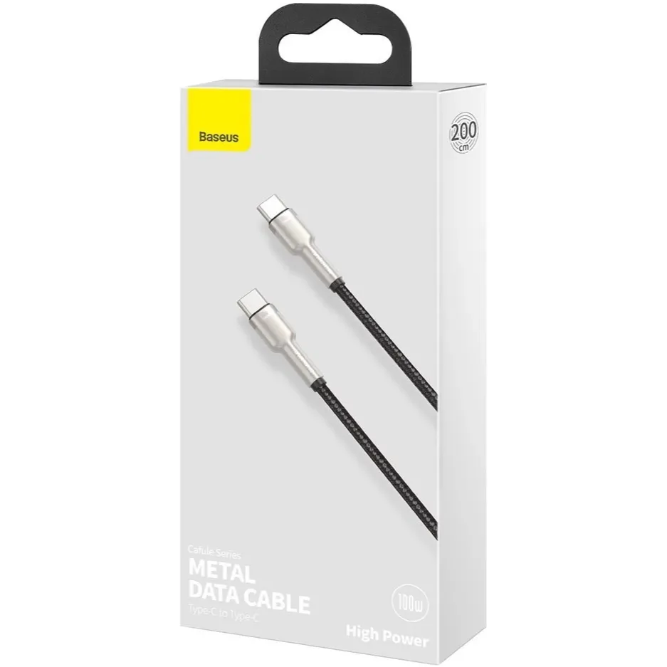 Кабель Baseus Cafule Metal USB Type-C - USB Type-C (M/M), 100W, 2 м, Black (CATJK-D01) - мініатюра 9
