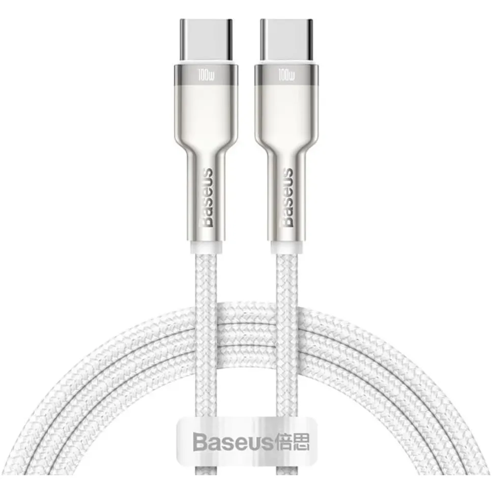 Кабель Baseus Cafule Metal USB Type-C - USB Type-C (M/M), 100W, 1 м, White (CATJK-C02) - зображення 1