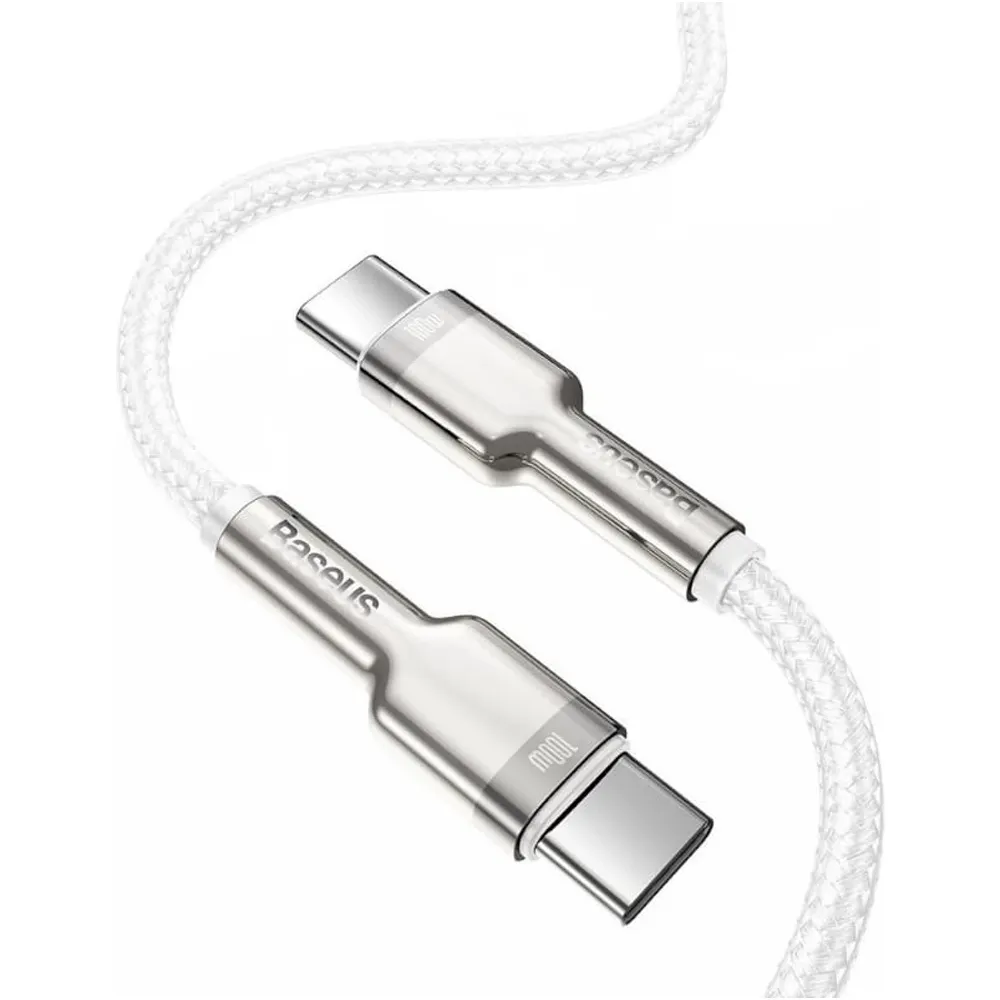 Кабель Baseus Cafule Metal USB Type-C - USB Type-C (M/M), 100W, 2 м, White (CATJK-D02) - мініатюра 2