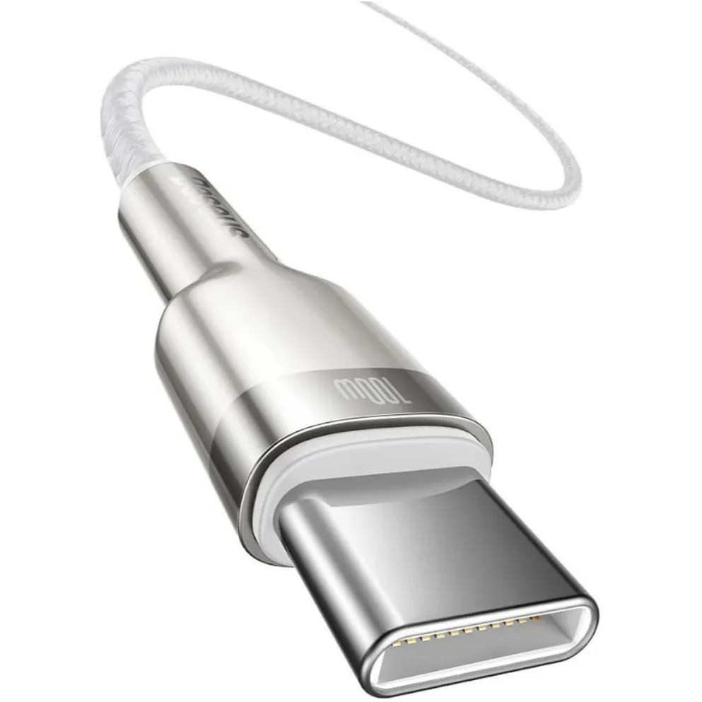 Кабель Baseus Cafule Metal USB Type-C - USB Type-C (M/M), 100W, 2 м, White (CATJK-D02) - мініатюра 4