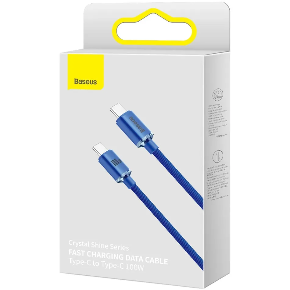 Кабель Baseus Crystal Shine Series Fast Charging Type-C - USB Type-C (M/M), 100W, 1.2 м, Blue (CAJY000603) - мініатюра 9
