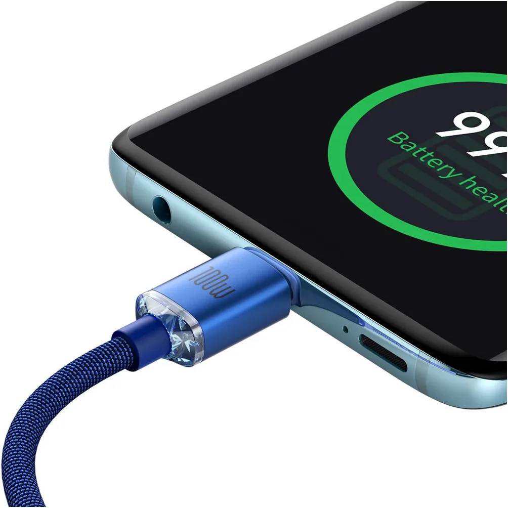 Кабель Baseus Crystal Shine Series Fast Charging USB Type-C - USB Type-C (M/M), 100W, 2 м, Blue (CAJY000703) - мініатюра 5