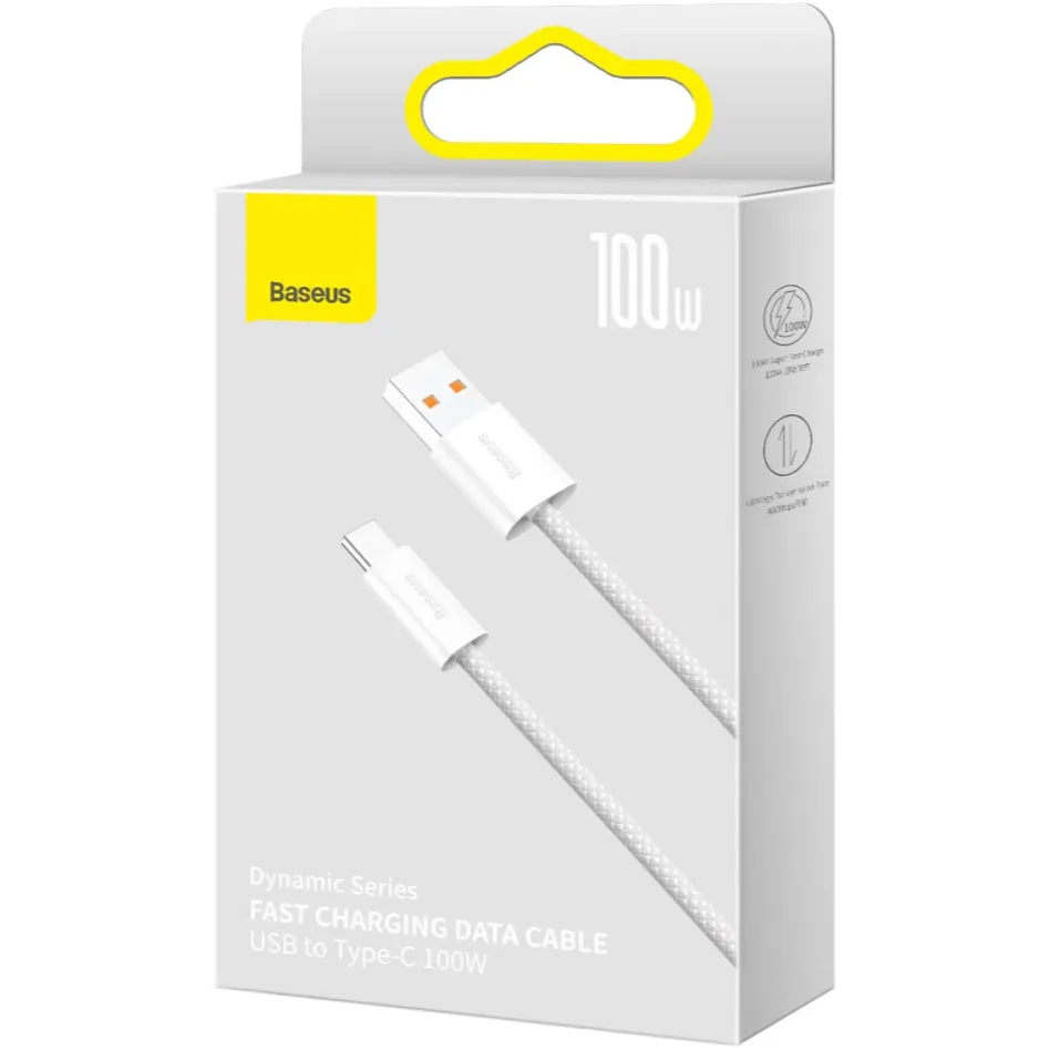 Кабель Baseus Dynamic Series Fast Charging USB Type-A - USB Type-C (M/M), 100W, 2 м, White (CALD000702) - мініатюра 10