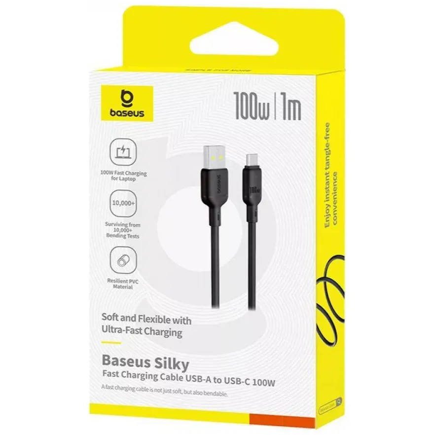 Кабель Baseus Silky Series Fast Charging USB Type-A - USB Type-C (M/M), 100W, 1 м, Black (P10377703113-00) - мініатюра 5