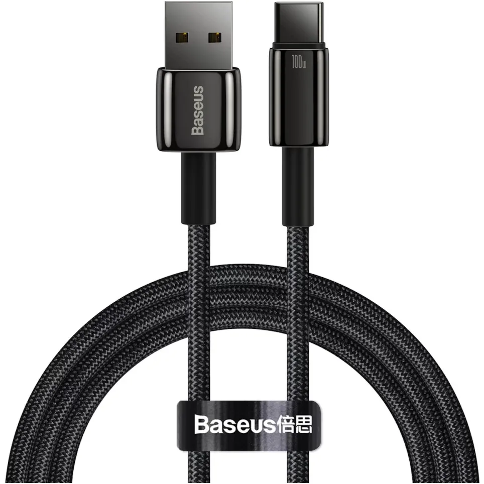 Кабель Baseus Tungsten Gold Fast Charging Data USB Type-A - USB Type-C (M/M), 100W, 2 м, Black (CAWJ000101) - зображення 1