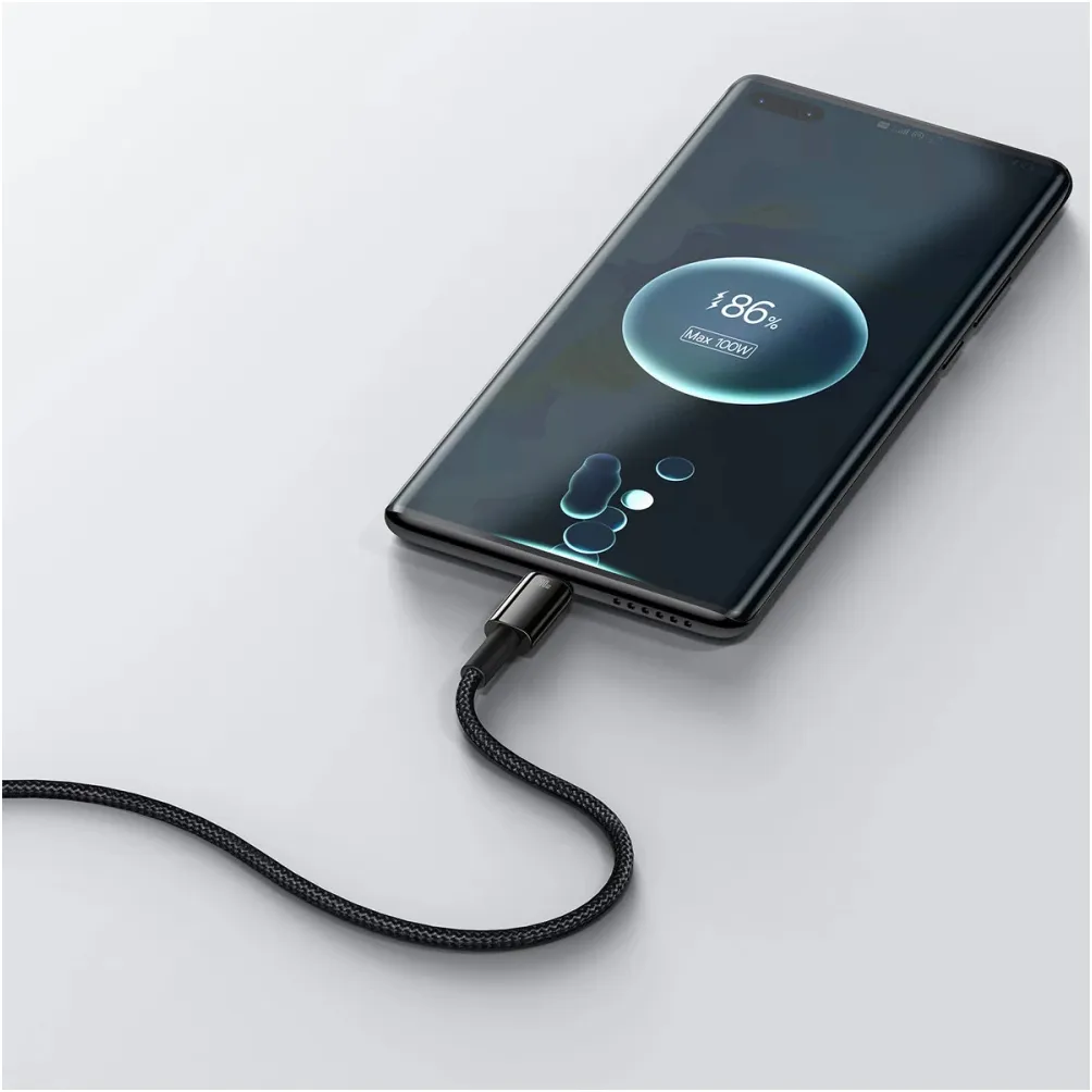 Кабель Baseus Tungsten Gold Fast Charging Data USB Type-A - USB Type-C (M/M), 100W, 2 м, Black (CAWJ000101) - мініатюра 10