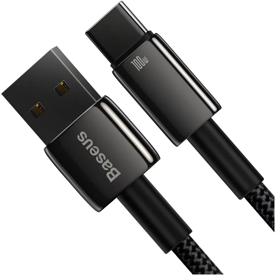 Кабель Baseus Tungsten Gold Fast Charging Data USB Type-A - USB Type-C (M/M), 100W, 2 м, Black (CAWJ000101) - мініатюра 2