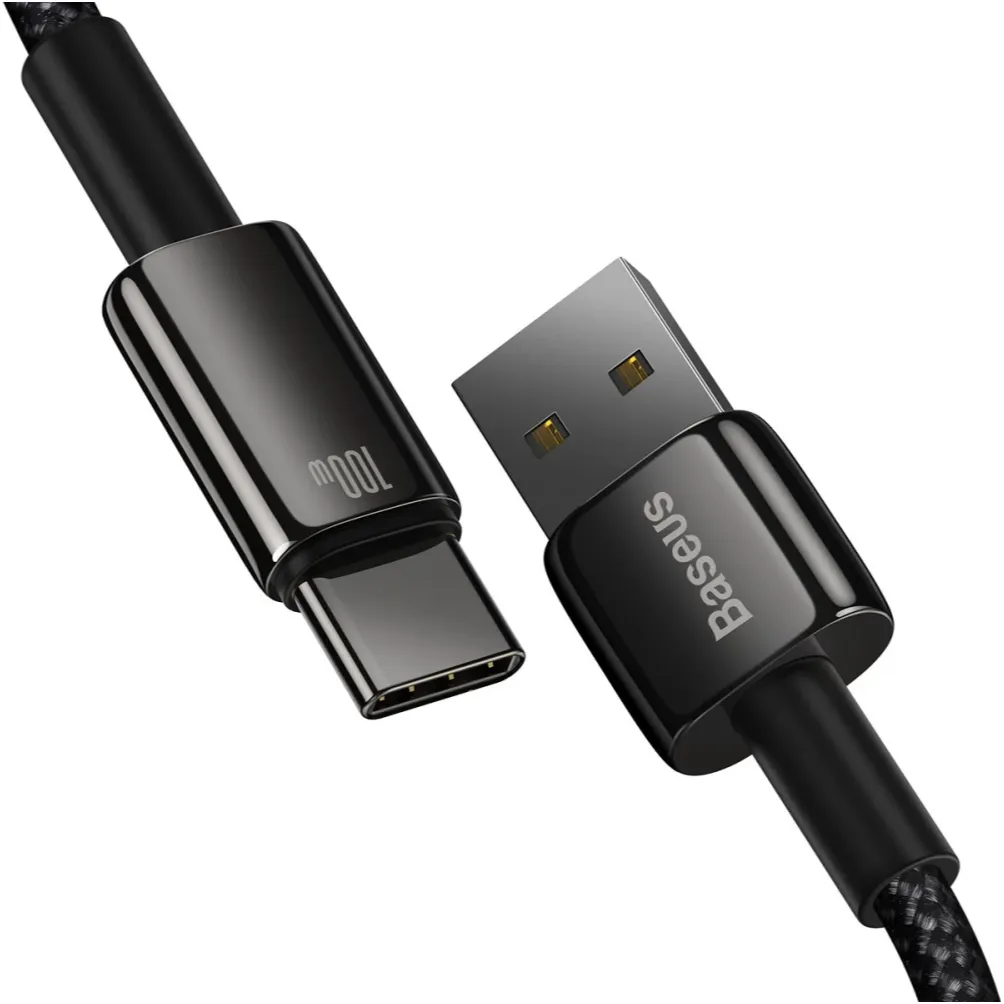 Кабель Baseus Tungsten Gold Fast Charging Data USB Type-A - USB Type-C (M/M), 100W, 2 м, Black (CAWJ000101) - мініатюра 3