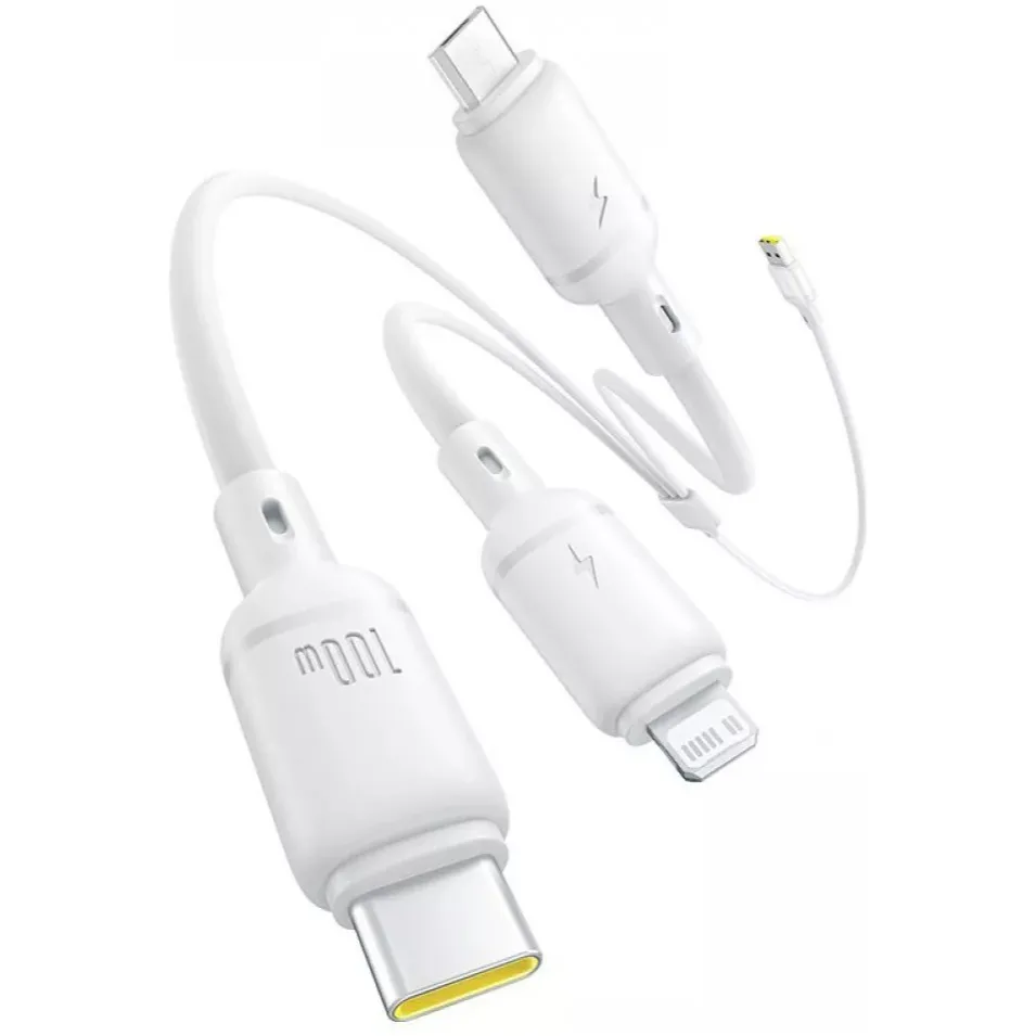 Кабель Baseus Silky One-for-Three Fast Charging USB Type-A - micro USB + Lightning + USB Type-C (M/M), 100W, 1.5 м, White (P10377705213-00) - мініатюра 2