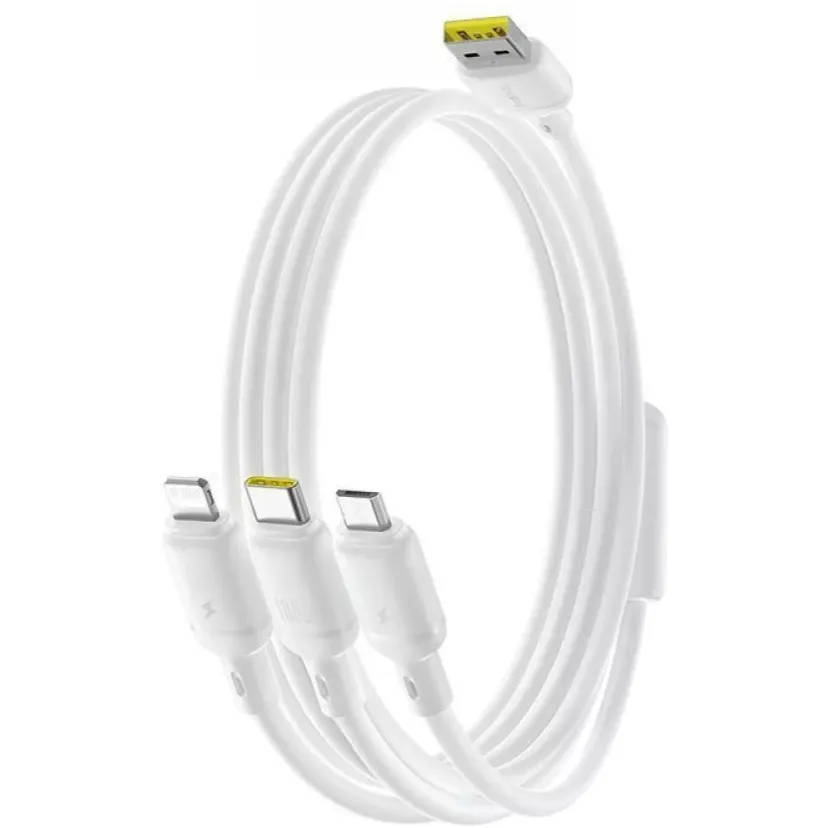 Кабель Baseus Silky One-for-Three Fast Charging USB Type-A - micro USB + Lightning + USB Type-C (M/M), 100W, 1.5 м, White (P10377705213-00) - мініатюра 4