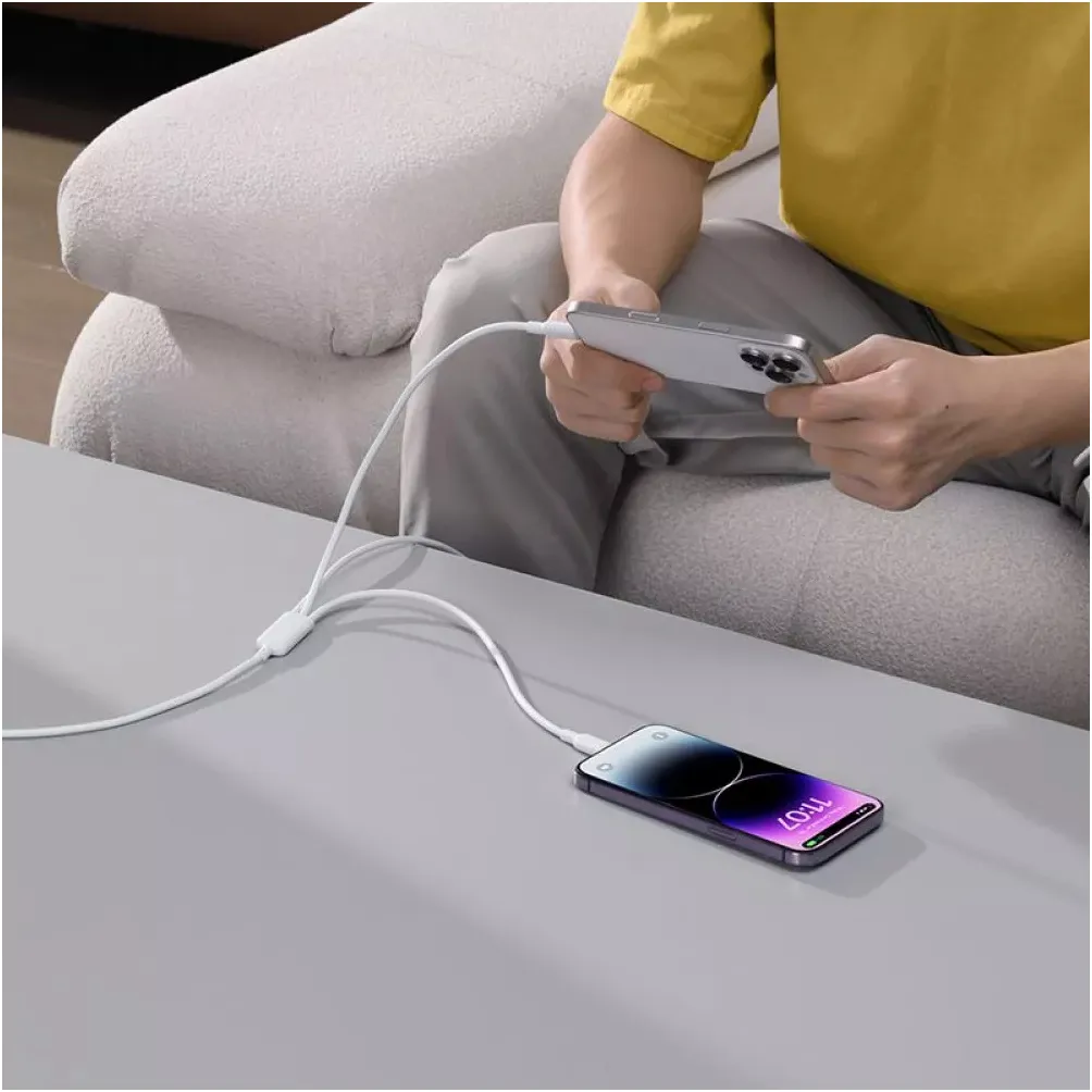 Кабель Baseus Silky One-for-Three Fast Charging USB Type-C - micro USB + Lightning + USB Type-C (M/M), 100W, 1.5 м, White (P10377706213-00) - мініатюра 2
