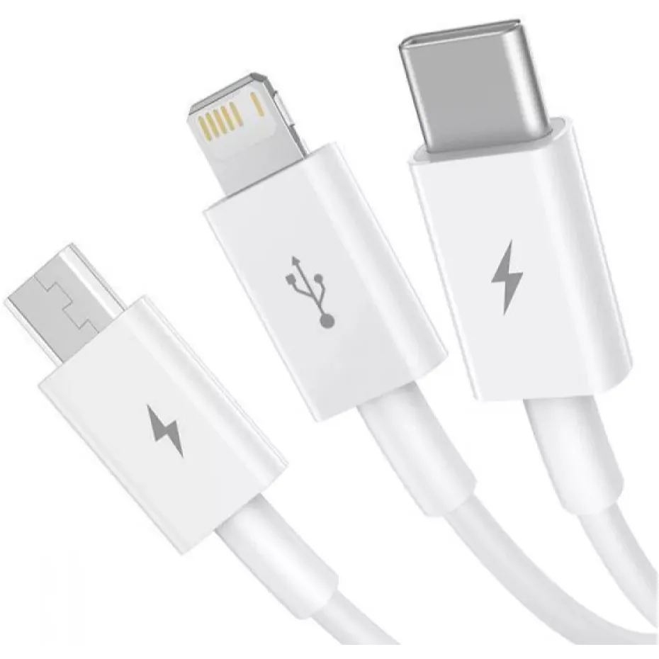 Кабель Baseus Superior Series Fast Charging 3-in-1 USB Type-A - micro USB + Lightning + USB Type-C (M/M), 3.5А, 1.5 м, White (CAMLTYS-02) - мініатюра 2