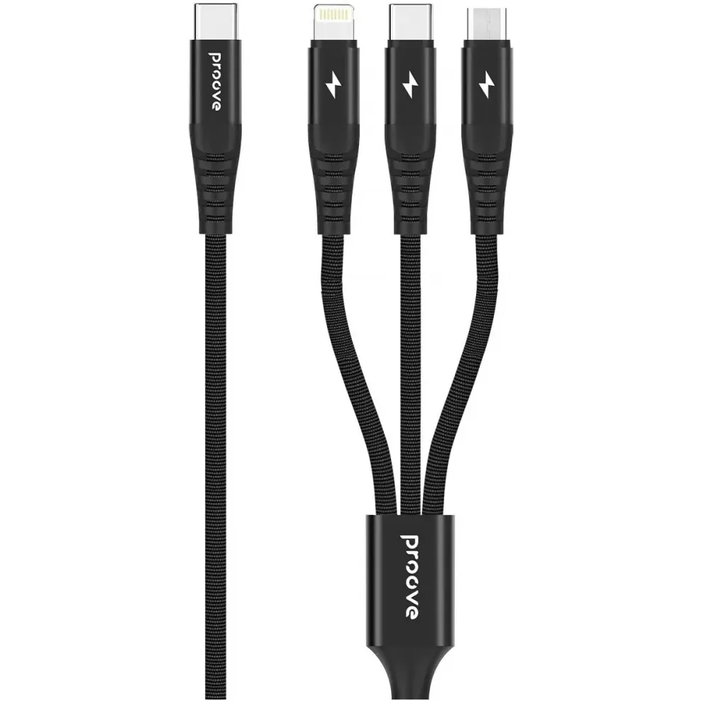 Кабель Proove Hydra 3 in 1 USB Type-C to Type-C + Micro USB + Lightning 15W 1 м, Black (CCHY15012101) - зображення 1