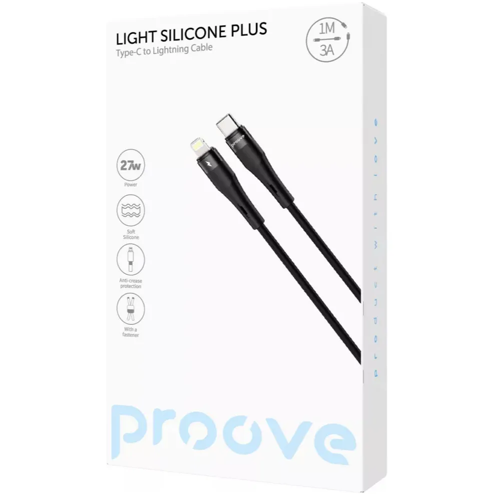 Кабель Proove Light Silicone Plus USB Type-C to Lightning 27W 1 м, Black (CCLS27002101) - мініатюра 2