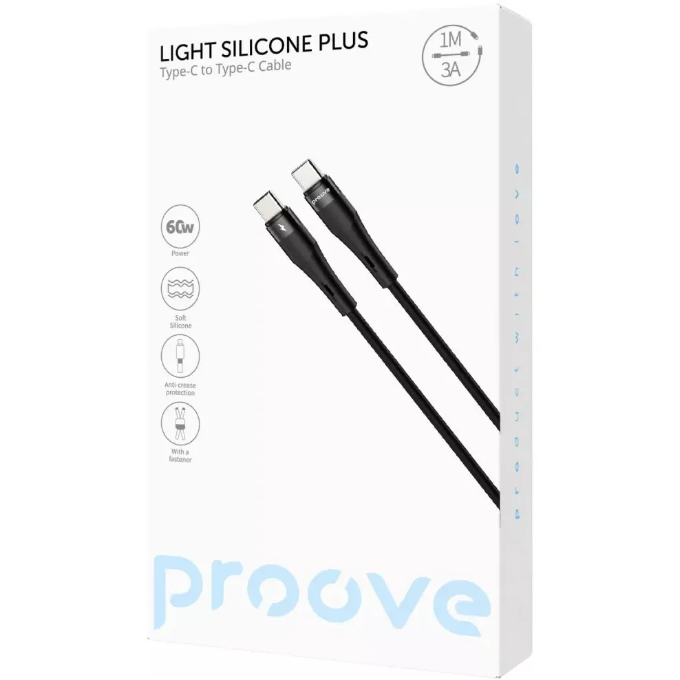 Кабель Proove Light Silicone Plus USB Type-C to USB Type-C 60W 1 м, Black (CCLS60002201) - мініатюра 2