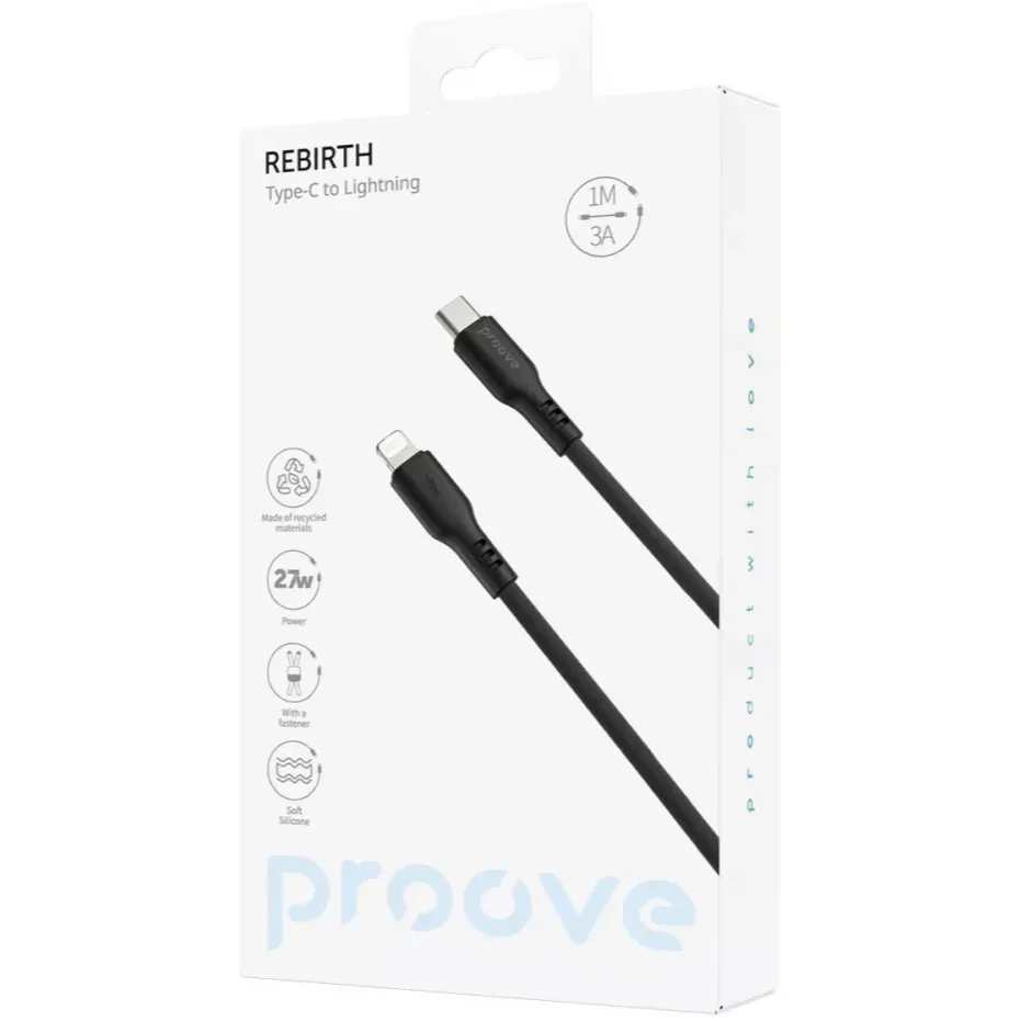 Кабель Proove Rebirth USB Type-C to Lightning 27W 1 м, Black (CCRE60002101) - мініатюра 3