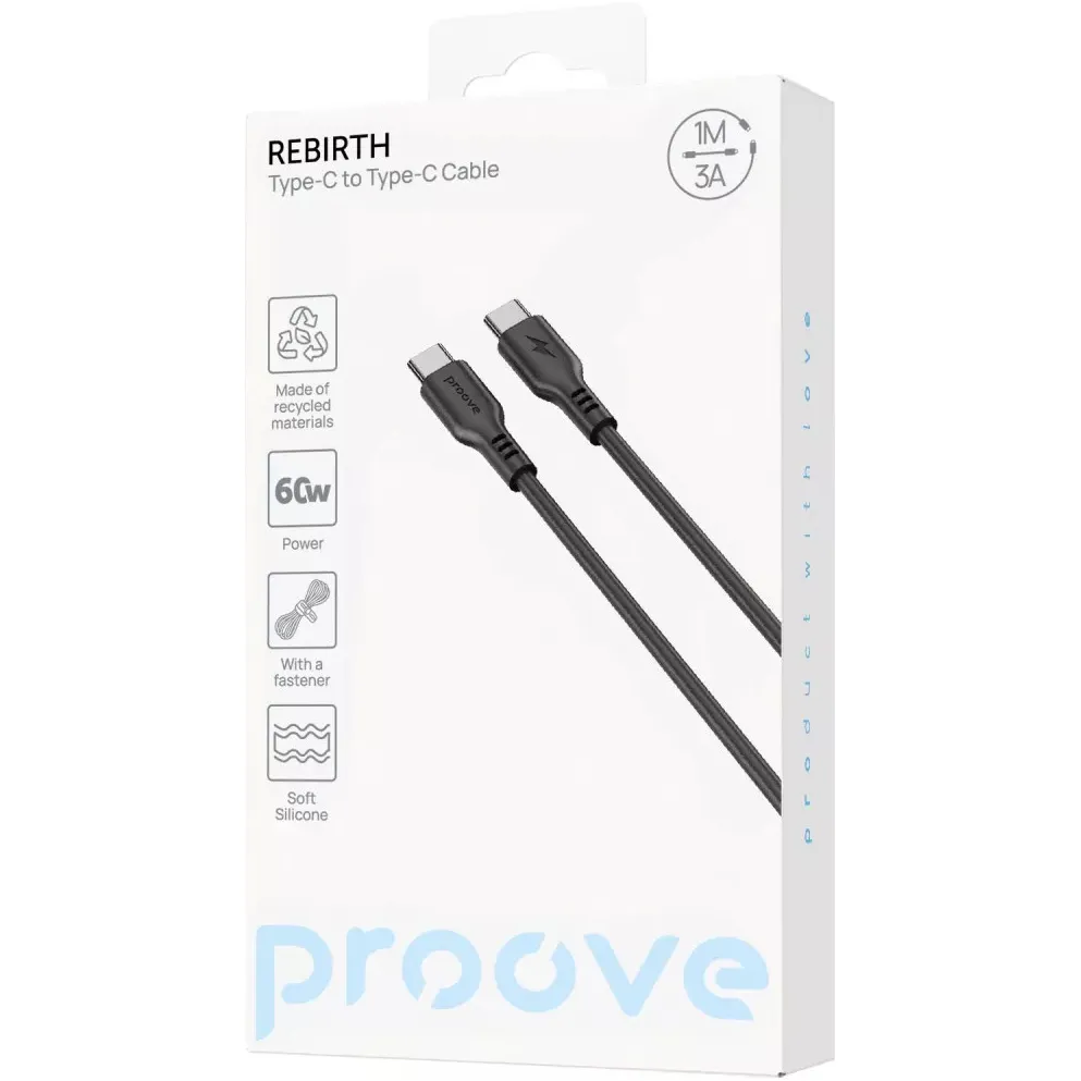 Кабель Proove Rebirth USB Type-C to USB Type-C 60W 1 м, Black (CCRE60002201) - мініатюра 4