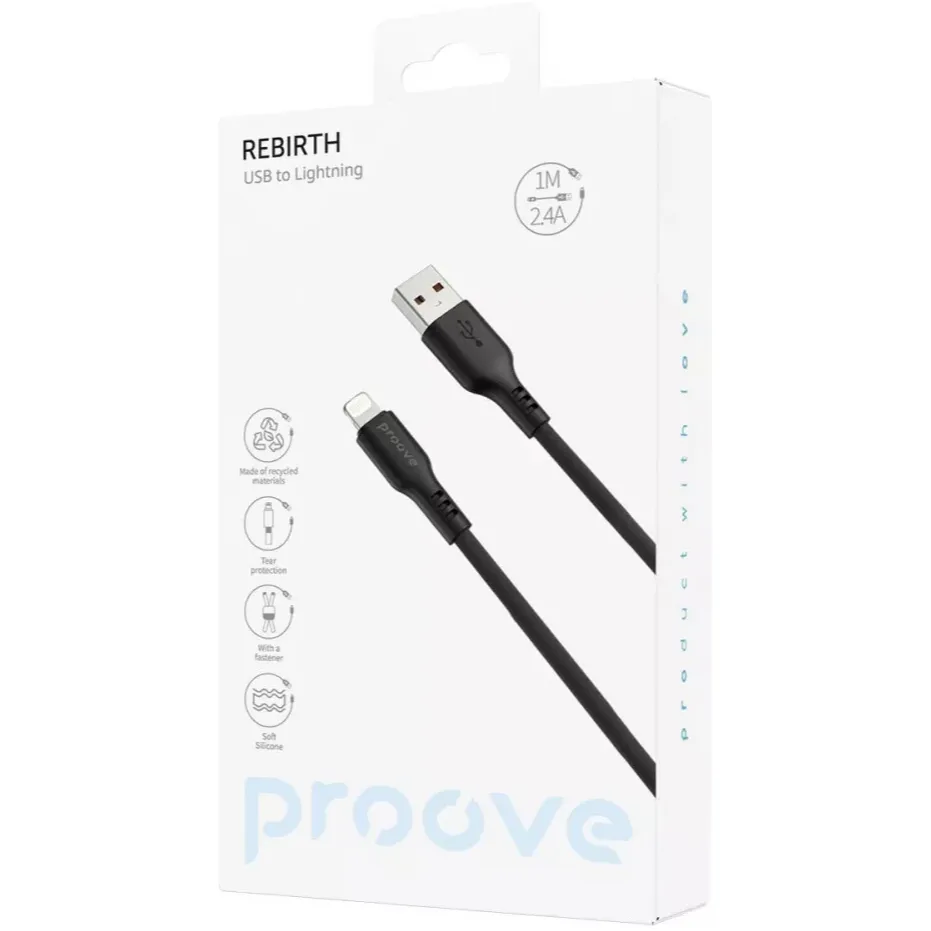 Кабель Proove Rebirth USB-A to Lightning 12W 1 м, Black (CCRE60001101) - мініатюра 4