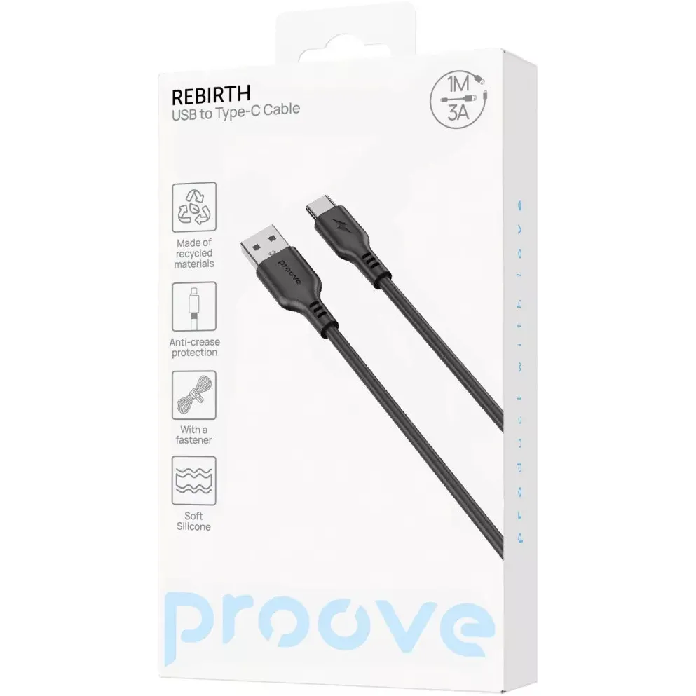 Кабель Proove Rebirth USB-A to USB Type-C 12W 1 м, Black (CCRE60001201) - мініатюра 4
