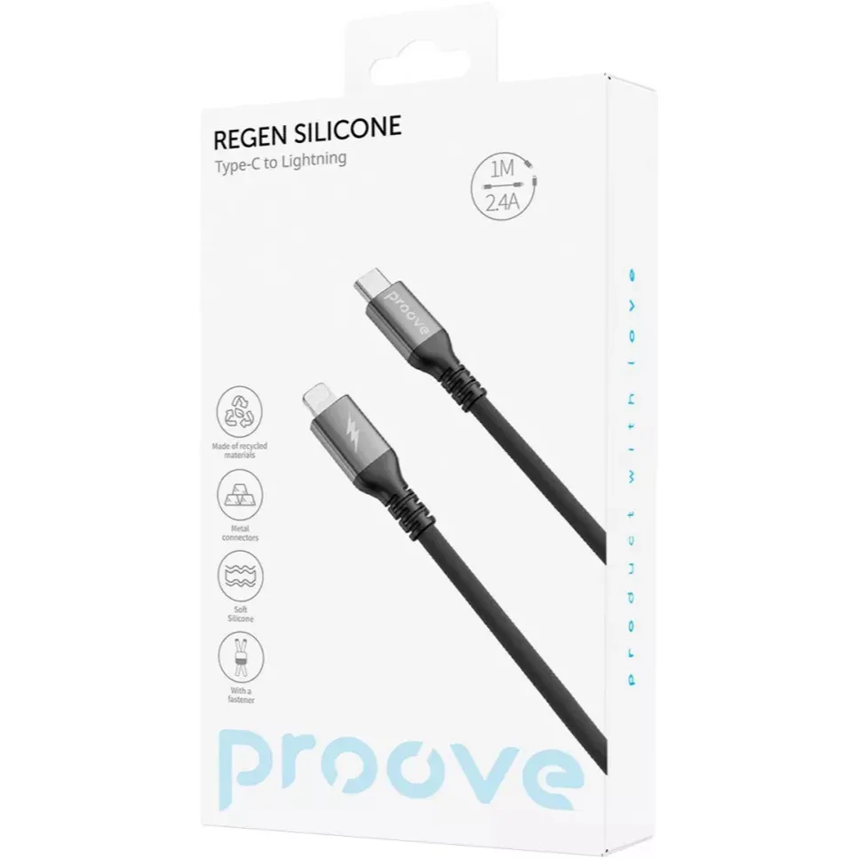 Кабель Proove ReGen Silicone USB Type-C to Lightning 27W 2 м, Black (CCRS60002121) - мініатюра 3