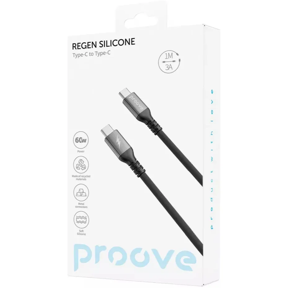 Кабель Proove ReGen Silicone USB Type-C to USB Type-C 60W 2 м, Black (CCRS60002221) - мініатюра 3