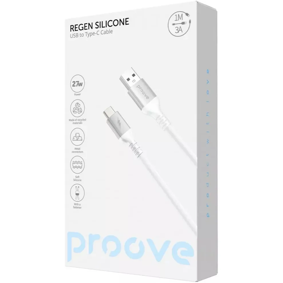 Кабель Proove ReGen Silicone USB-A to USB Type-C 27W 1 м, White (CCRS27001202) - мініатюра 2