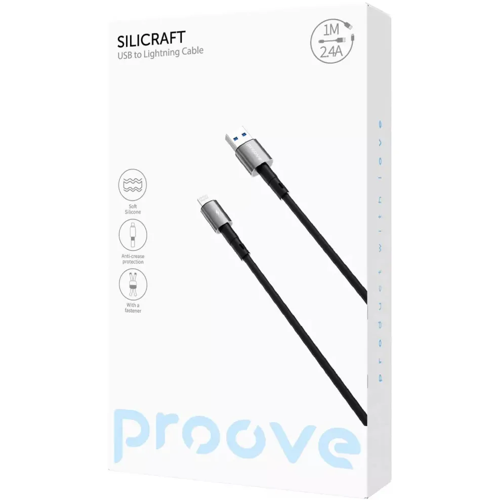 Кабель Proove Silicraft USB-A to Lightning 12W 1 м, Black (CCSC12001101) - мініатюра 2