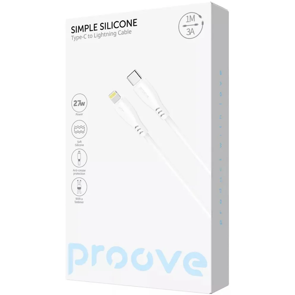 Кабель Proove Simple Silicone USB Type-C to Lightning 27W 1 м, White (CCSS27002102) - мініатюра 2