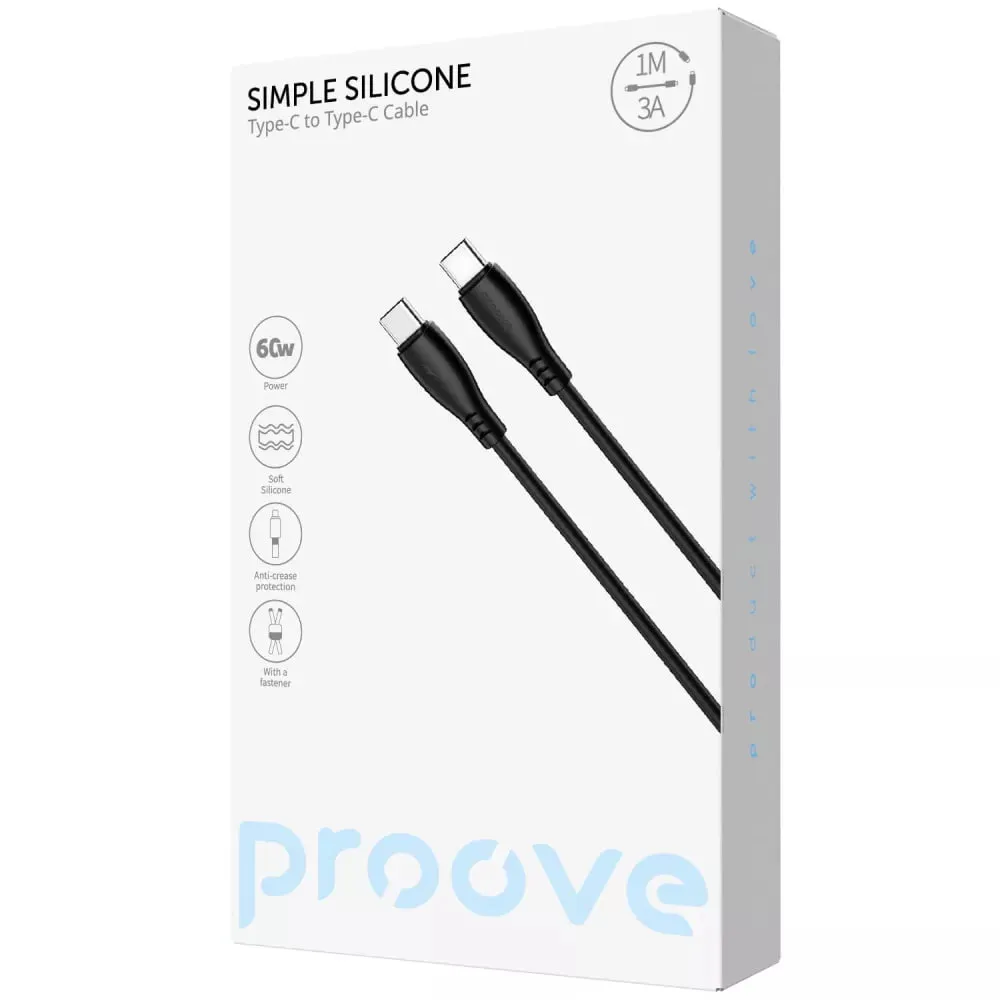 Кабель Proove Simple Silicone USB Type-C - USB Type-C (M/M), 60W, 1 м, Black (CCSI60002201) - мініатюра 2