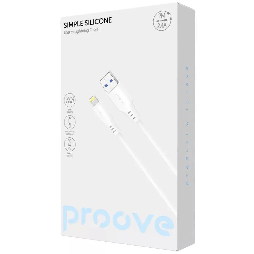 Кабель Proove Simple Silicone USB Type-A - Lightning (M/M), 2 м, White (CCSS12001122) - мініатюра 2