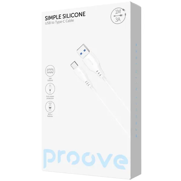 Кабель Proove Simple Silicone USB Type-A - USB Type-C (M/M), 1 м, White (CCSS15001202) - мініатюра 2