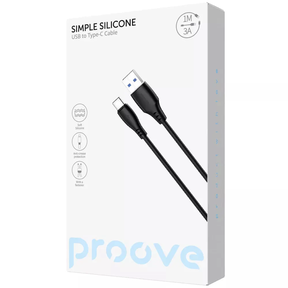 Кабель Proove Simple Silicone USB Type-A - USB Type-C (M/M), 1 м, Black (CCSS15001201) - мініатюра 2