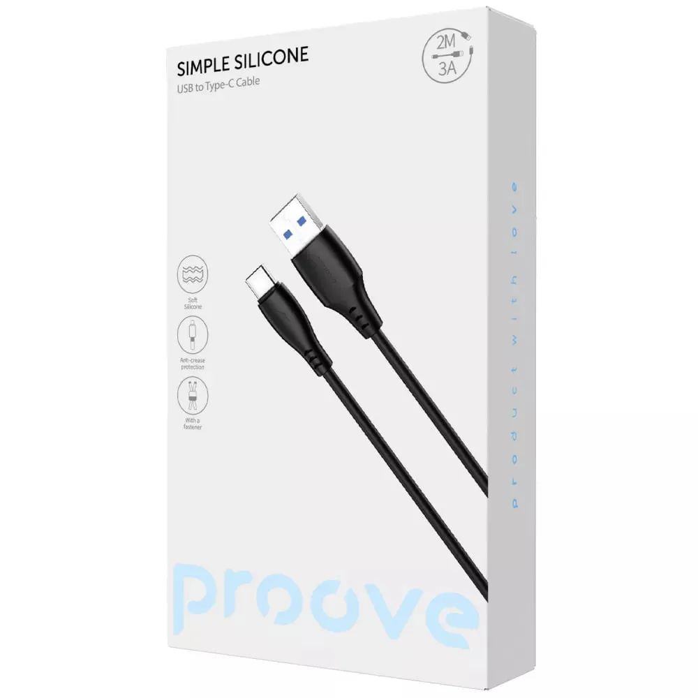 Кабель Proove Simple Silicone USB Type-A - USB Type-C (M/M), 2 м, Black (CCSS15001221) - мініатюра 2