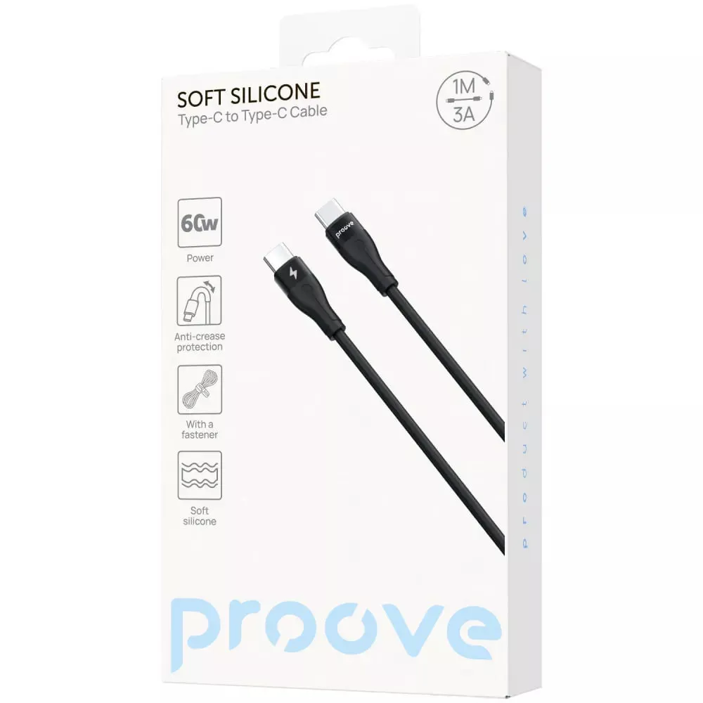 Кабель Proove Soft Silicone USB Type-C - USB Type-C (M/M), 60W, 2 м, Black (CCSO60002221) - мініатюра 5