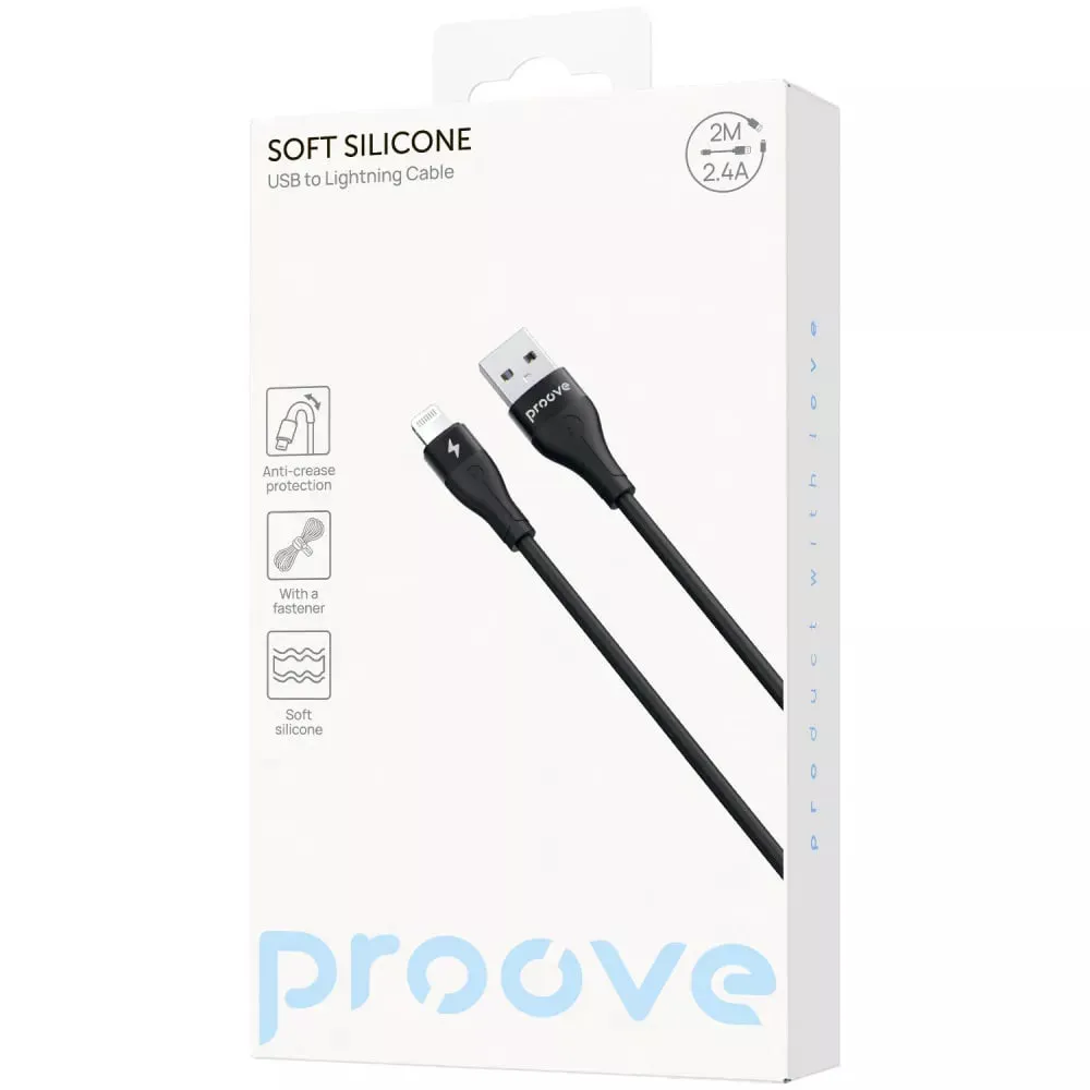 Кабель Proove Soft Silicone USB Type-A - Lightning (M/M), 2 м, Black (CCSO20001121) - мініатюра 5