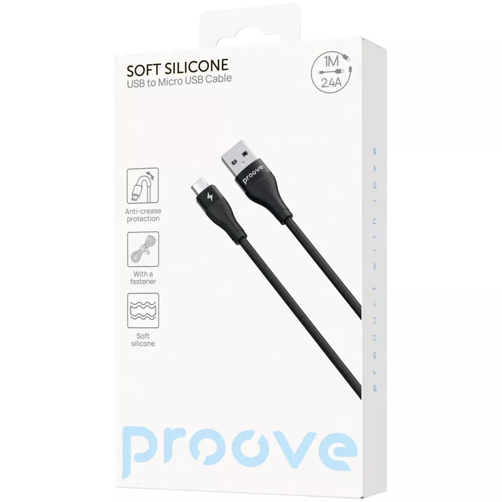 Кабель Proove Soft Silicone USB Type-A - micro USB (M/M), 1 м, Black (CCSO20001301) - мініатюра 5