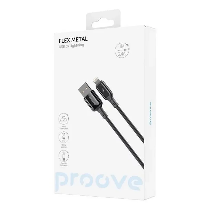 Кабель Proove Flex Metal USB - Lightning (M/M), 1 м, Black (CCFM20001101) - мініатюра 2