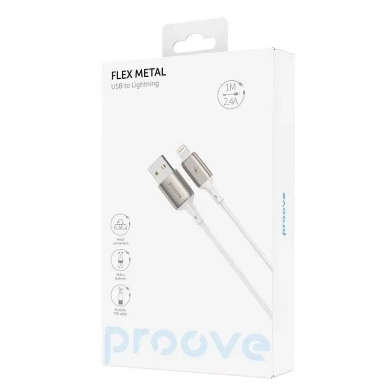 Кабель Proove Flex Metal USB - Lightning (M/M), 1 м, White (CCFM20001102) - мініатюра 2