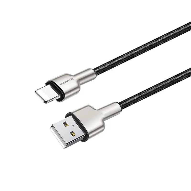 Кабель ColorWay USB - Lightning (M/M), metal head, 2.4 А, 1 м, Black (CW-CBUL046-BK) - мініатюра 2