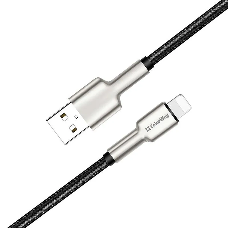 Кабель ColorWay USB - Lightning (M/M), metal head, 2.4 А, 1 м, Black (CW-CBUL046-BK) - мініатюра 5