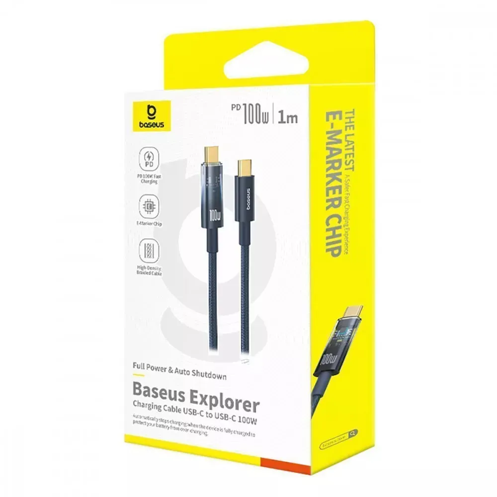 Кабель Baseus Explorer Series Auto Power-Off USB Type-C - USB Type-C (M/M), 100W, 1 м, Black (P10319703111-00) - мініатюра 7