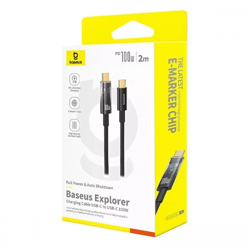Кабель Baseus Explorer Series Auto Power-Off USB Type-C - USB Type-C (M/M), 100W, 2 м, Black (P10319704111-00) - мініатюра 7
