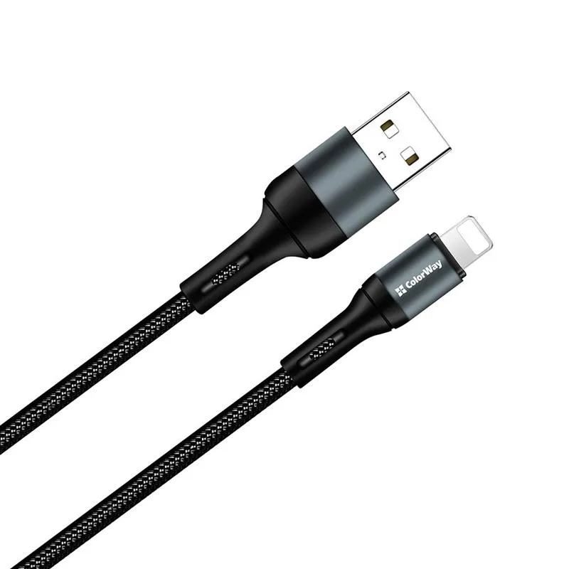 Кабель ColorWay USB - Lightning (M/M), nylon, 2.4 А, 1 м, Black (CW-CBUL045-BK) - мініатюра 6