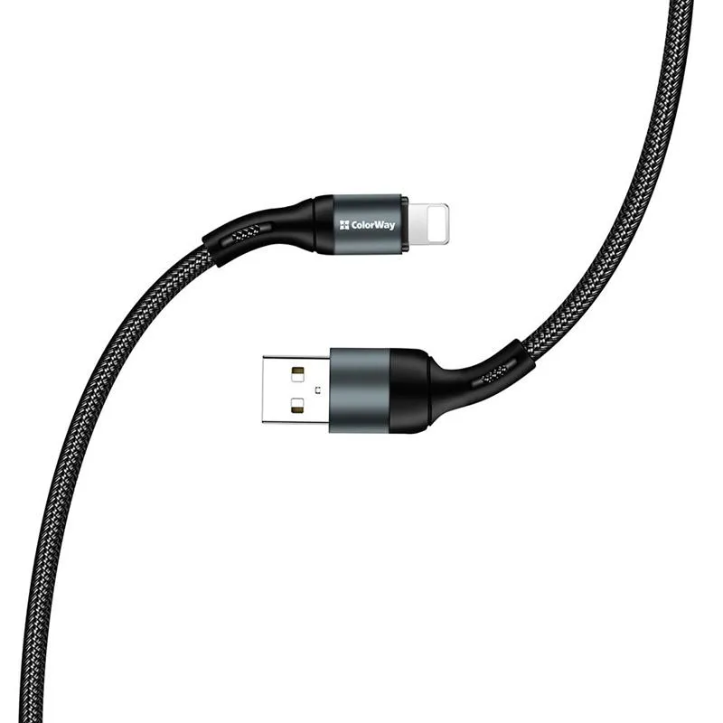 Кабель ColorWay USB - Lightning (M/M), nylon, 2.4 А, 1 м, Black (CW-CBUL045-BK) - мініатюра 7