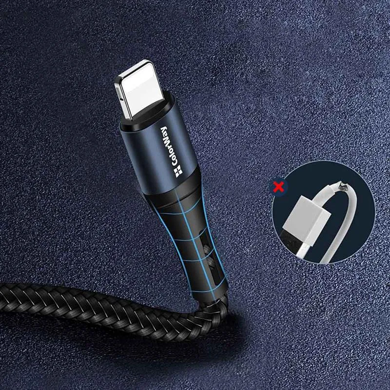Кабель ColorWay USB - Lightning (M/M), nylon, 2.4 А, 1 м, Black (CW-CBUL045-BK) - мініатюра 8