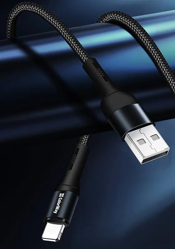Кабель ColorWay USB - Lightning (M/M), nylon, 2.4 А, 1 м, Black (CW-CBUL045-BK) - мініатюра 9