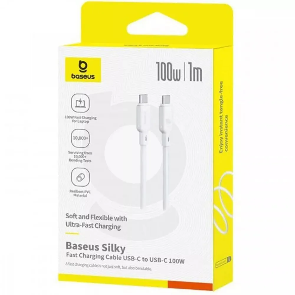 Кабель Baseus Silky Series Fast Charging USB Type-C - USB Type-C (M/M), 100W, 1 м, White (P10377704213-00) - мініатюра 4