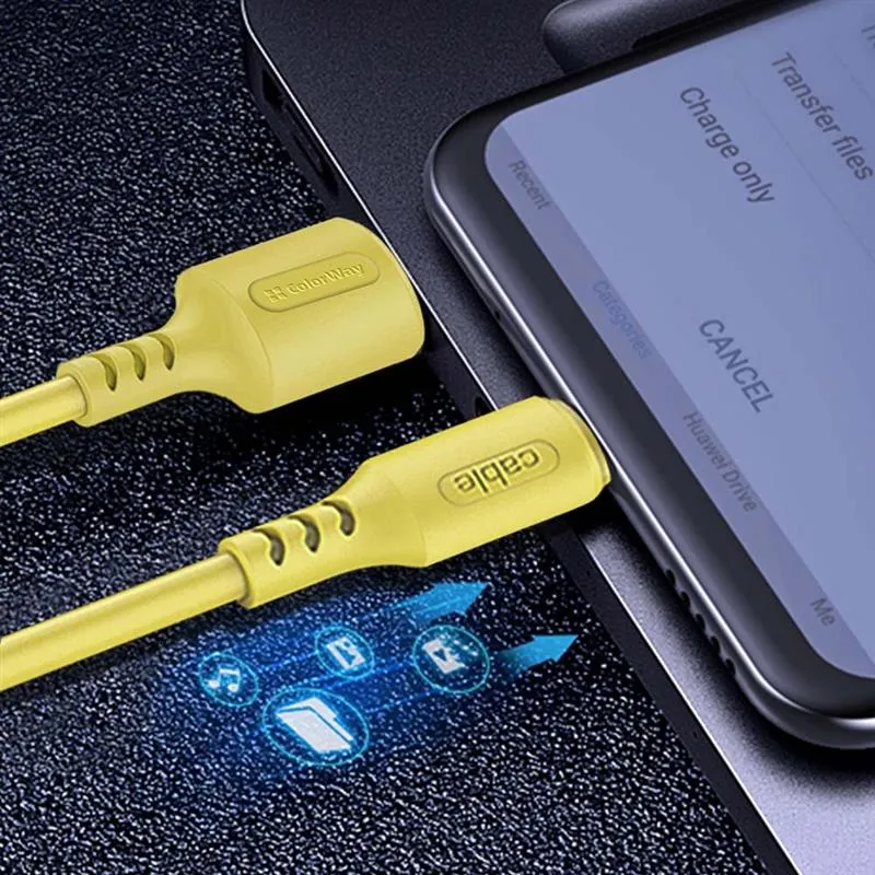 Кабель ColorWay USB - Lightning (M/M), soft silicone, 2.4 А, 1 м, Yellow (CW-CBUL043-Y) - мініатюра 6