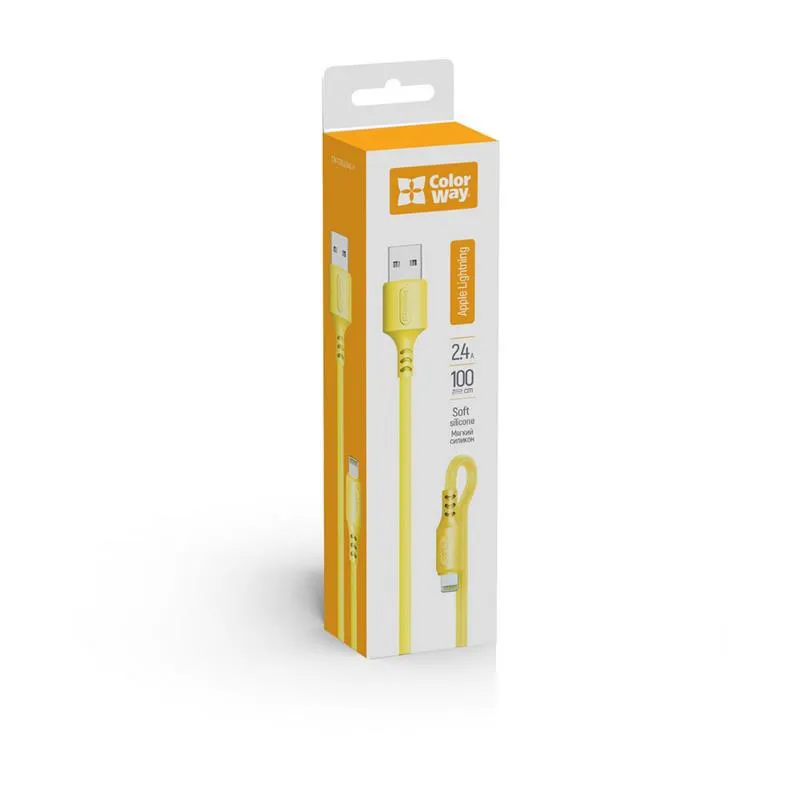 Кабель ColorWay USB - Lightning (M/M), soft silicone, 2.4 А, 1 м, Yellow (CW-CBUL043-Y) - мініатюра 7