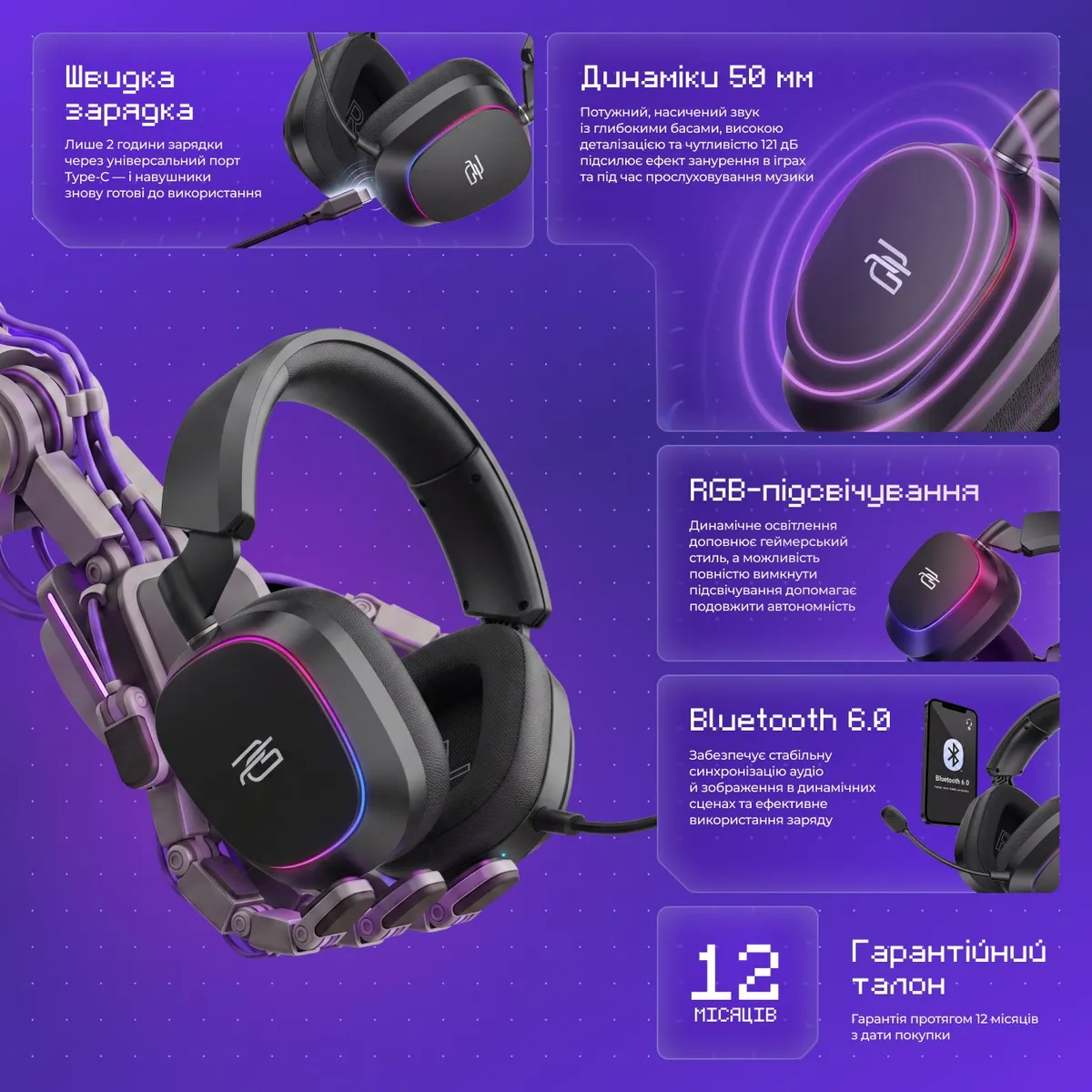 Bluetooth-гарнітура Proove Gaming Starlight (APP) White (WHSR00020017) - мініатюра 5